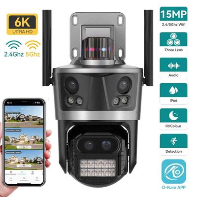 Three Lens Security Camera Outdoor, Outside Cameras for Home Security with Cord, IP66 Waterproof, AI Tracking, Light Alarm, Color Night, 2-Way Talk