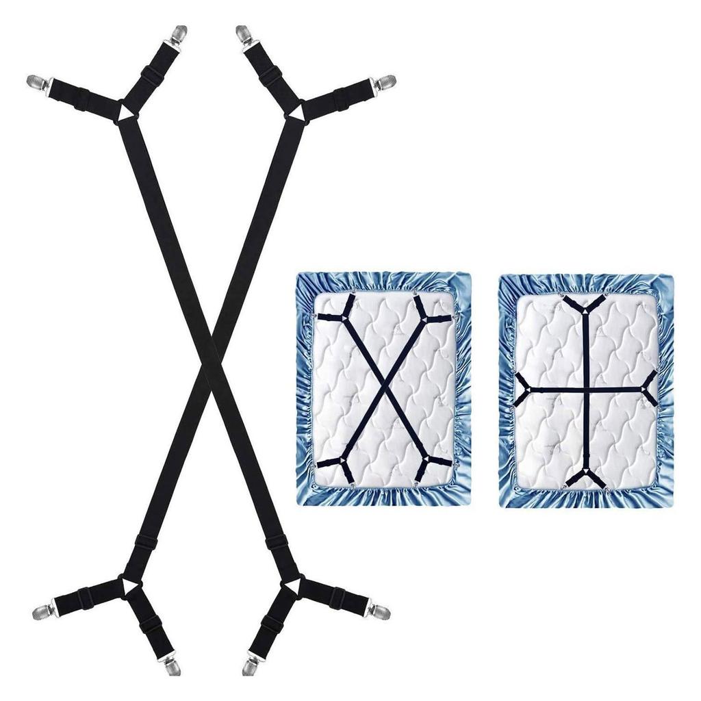 Set of 2 Strong Polyester Bed Sheet Tensioners with Metal Clips Secure Fit Sheets Nonslip Design Bed Sheet Holder Strap