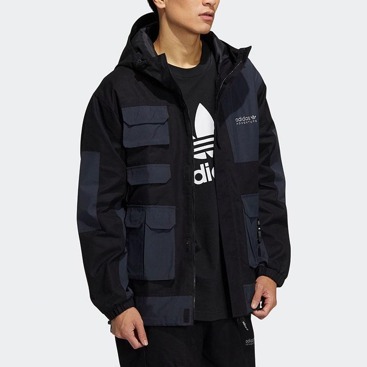 Adidas Originální sportovní bunda s kapucí s potiskem trojlístku a barevným blokováním Pánské bundy Černá HC0353