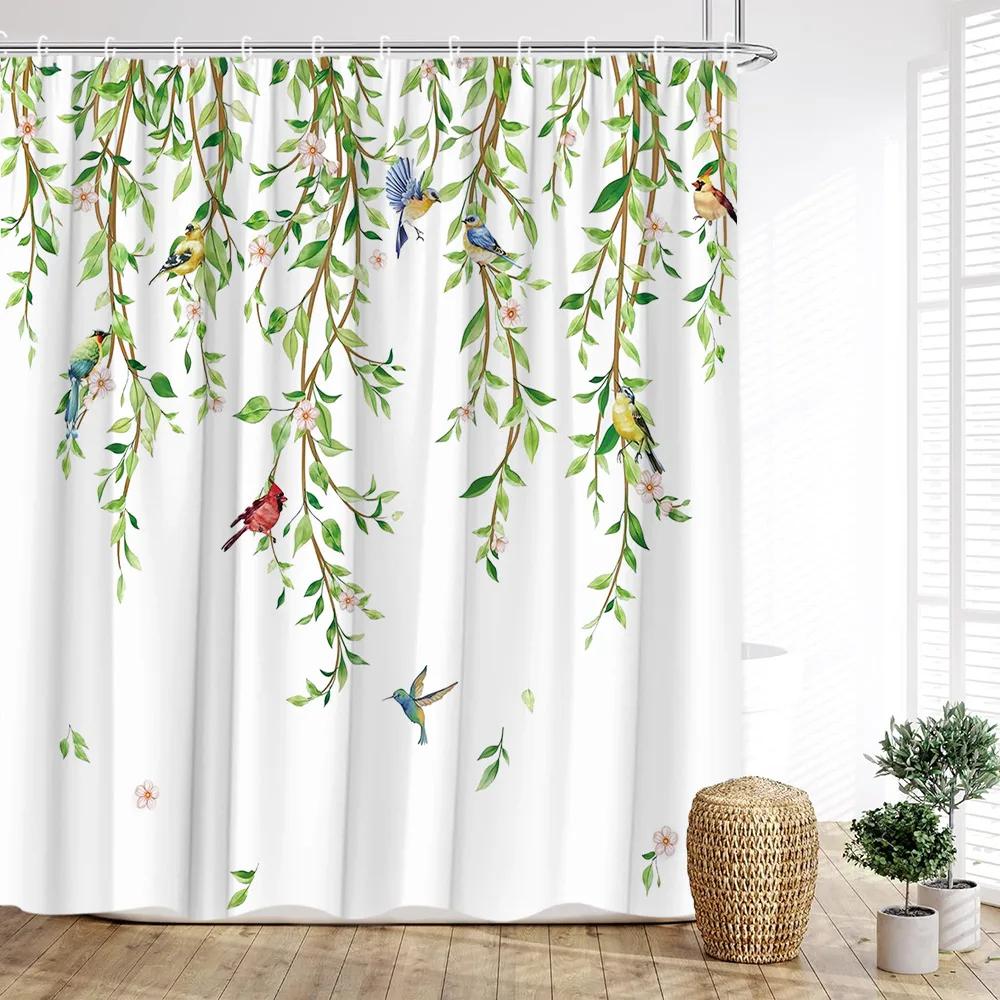 Sage Green Eucalyptus Shower Curtain, Watercolor Plant Floral Eucalyptus Leaves Fabric Shower Curtains Spring Bathroom Decor Set