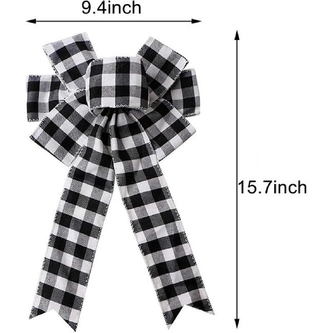 Black White Buffalo Plaid Bow Christmas Wreath for Tree Topper & Front Door Decoration