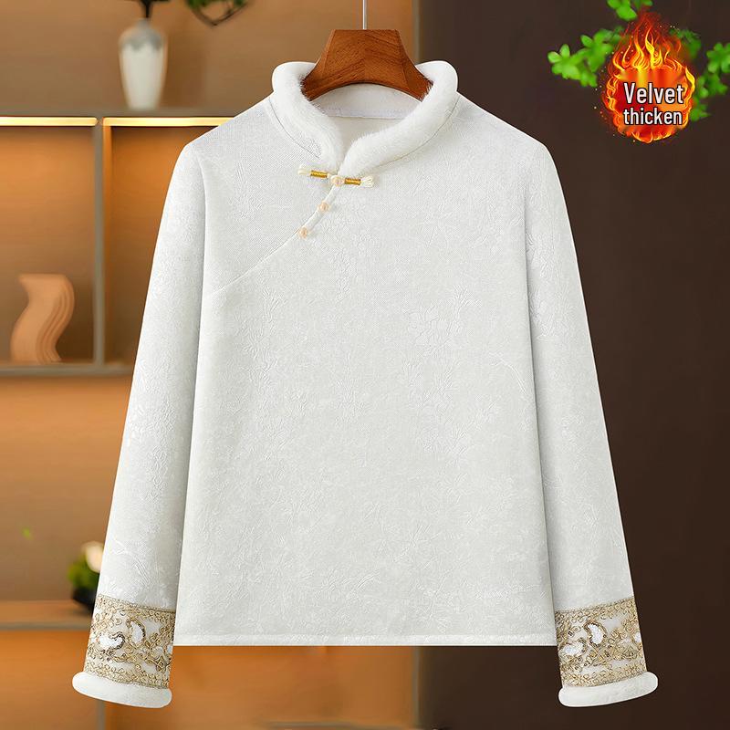 

Women s Retro Style Stand Collar Plush Shirt with Frog Buttons - 2025 Autumn/Winter Collection 3XL (suggested for 125-140 kg) білий