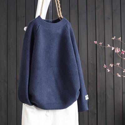 2024 Herbst/Winter Damen Rundhals Locker Gestrickter Pullover: Einfacher einfarbiger Pullover mit langen Ärmeln