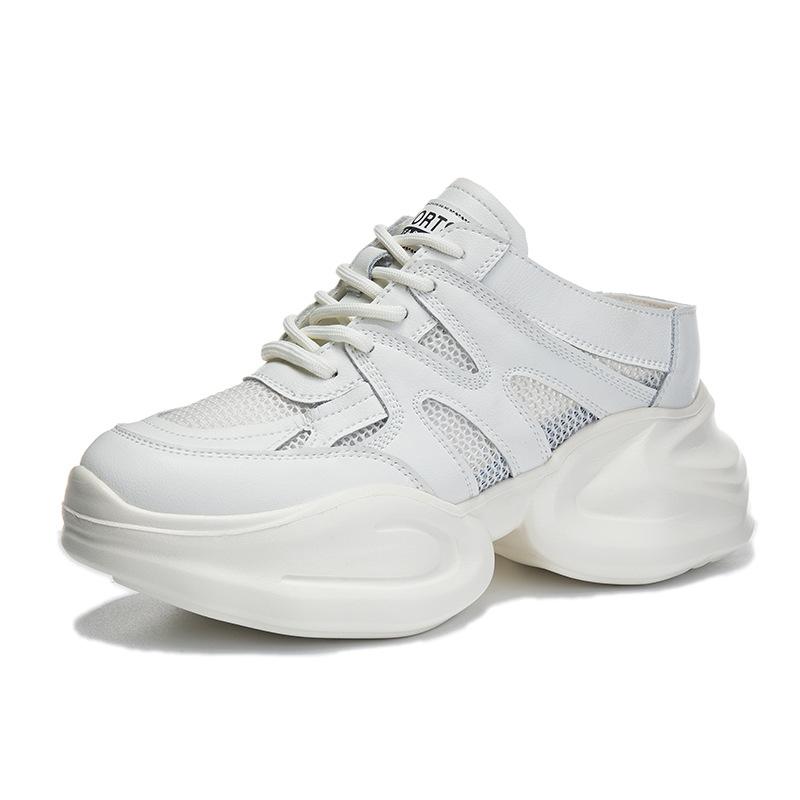 Leather thick-soled bag head slippers women's spring and summer new height increase 8CM comfortable versatile breathable sandals lace-up single shoe