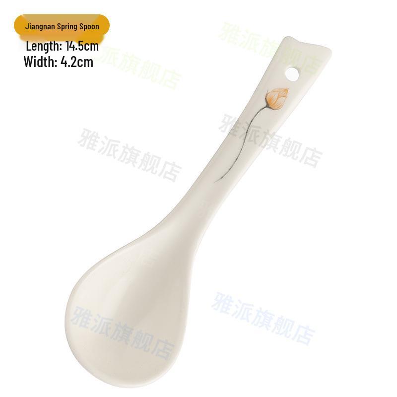 Набор костяного фарфора в китайском стиле: Чайная чашка, Блюдце, Пиала для риса, Тарелки, Ложки – Четырехпредметная ресторанная коллекция.