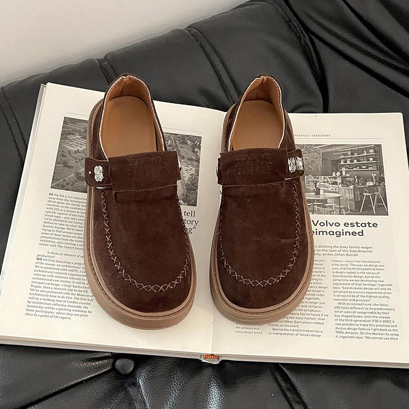 Fashion versatile retro British style thick heel one-pedal loafers women's autumn casual outer wear light mouth platform single shoes