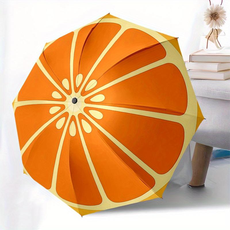 Bright Orange Citrus Umbrella with Lemon & Grapefruit Design - Automatic Open/Close, 3-Fold Compact Portable Umbrella with 8-R