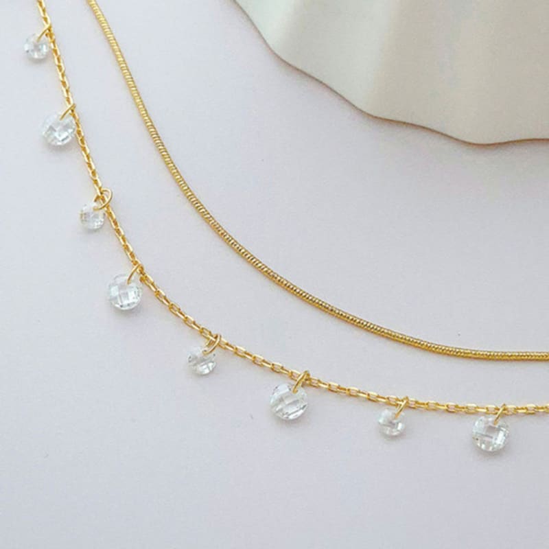 VOYONN Silver Double-Line Bracelet Gold Setting Crystal 0009