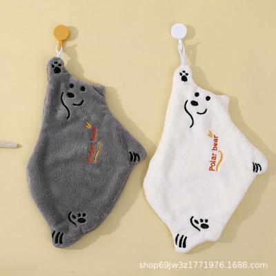 Niedliches Küchenhandtuch aus Korallenfleece mit Bärenmotiv – schnelltrocknender, saugfähiger, hängender Kinderwaschlappen