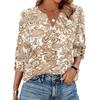 Women V Neck Blouse Loose Fit Casual Three Quarter Sleeve Top with Button Detail Lightweight Printed Shirt for Everyday Wear