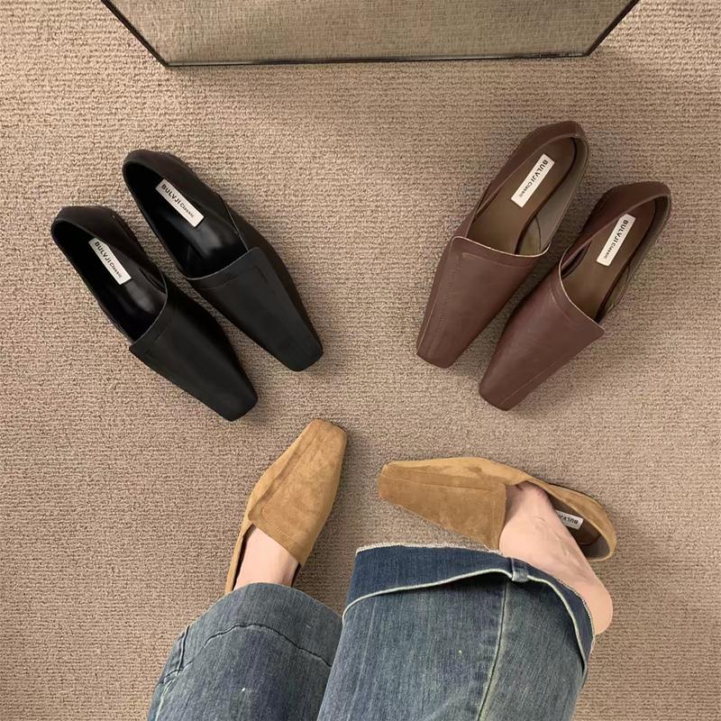 Fashion Spring New Single Shoes Women's Fashion Square Head Deep Mouth Soft Sole Anti-slip Wear-resistant Low-top Shoesjavascript: