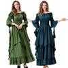 Middle Ages Renaissance off shoulder long dress, flowing flared sleeve dress with ruffles, women's retro court attire