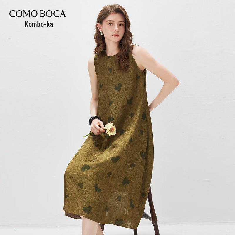 Vintage Mulberry Silk Sleeveless Heart Print Dress L