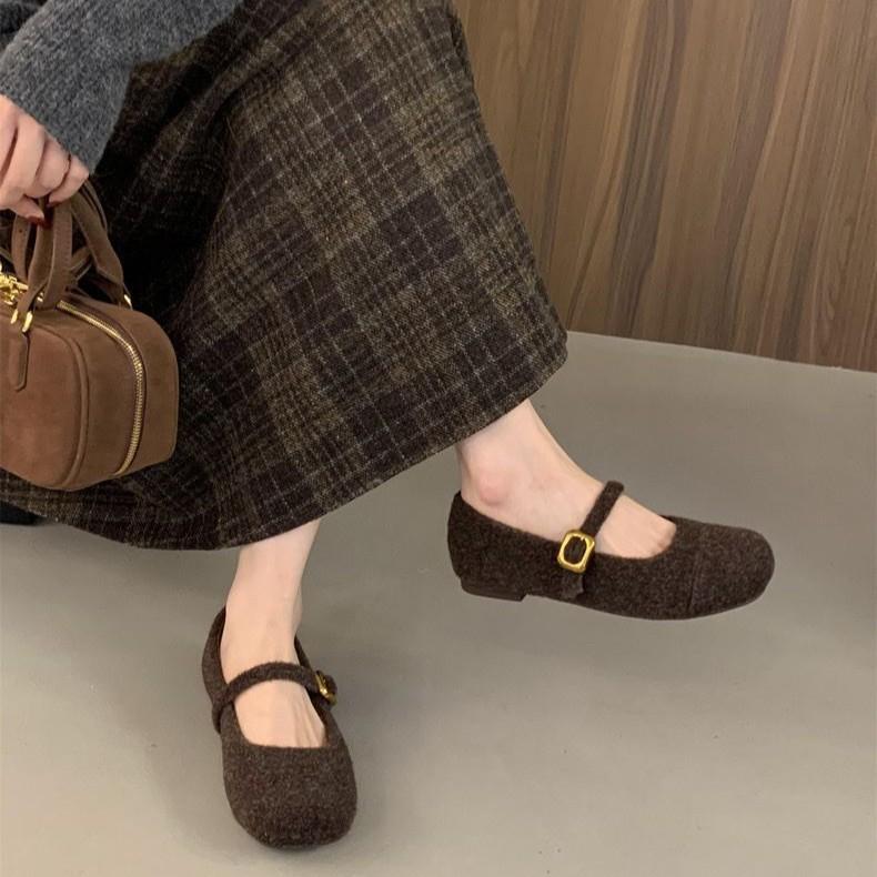 Hochwertige flauschige Schuhe für Damen, neue Herbst- und Winter-Retro-Temperament-Ballerinas