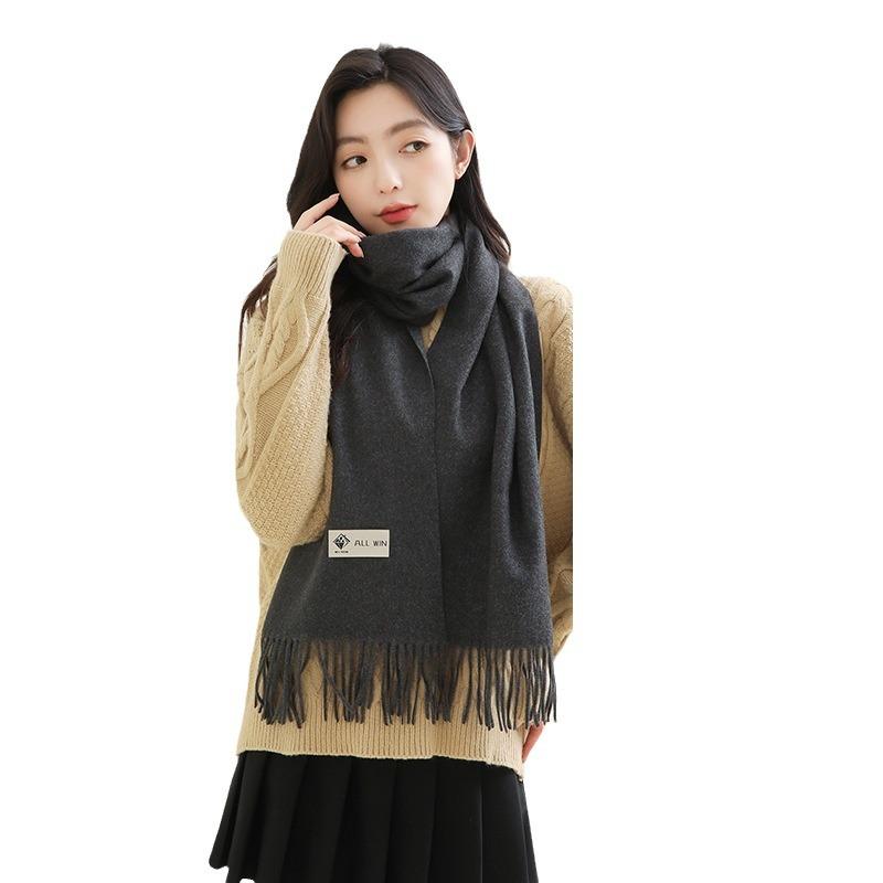 Blue Scarf Women's Winter High End New Thickened Wool Scarf Solid Color Versatile Men's Cashmere Scarf