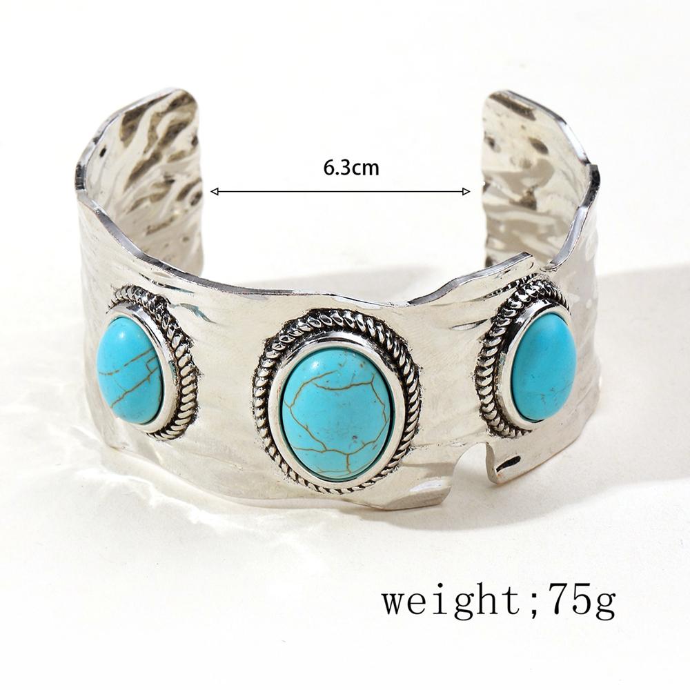 Multi Type Inlaid Imitation Turquoise Alloy Cuff Bracelet for Women New Fashion Bohemian C Shape Open Bangle Jewelry Accessories