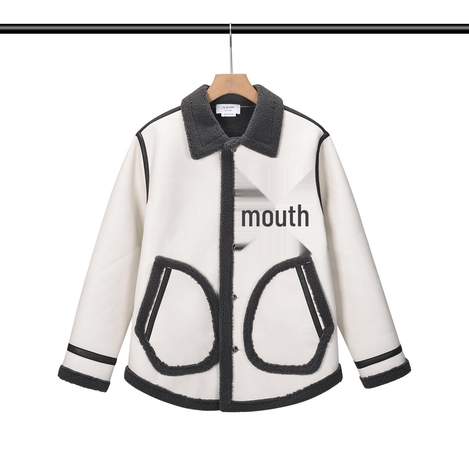 BROWIN2025 Осень/Зима Цветная шерстяная куртка с лацканами и кожаной отделкой с карманами 4