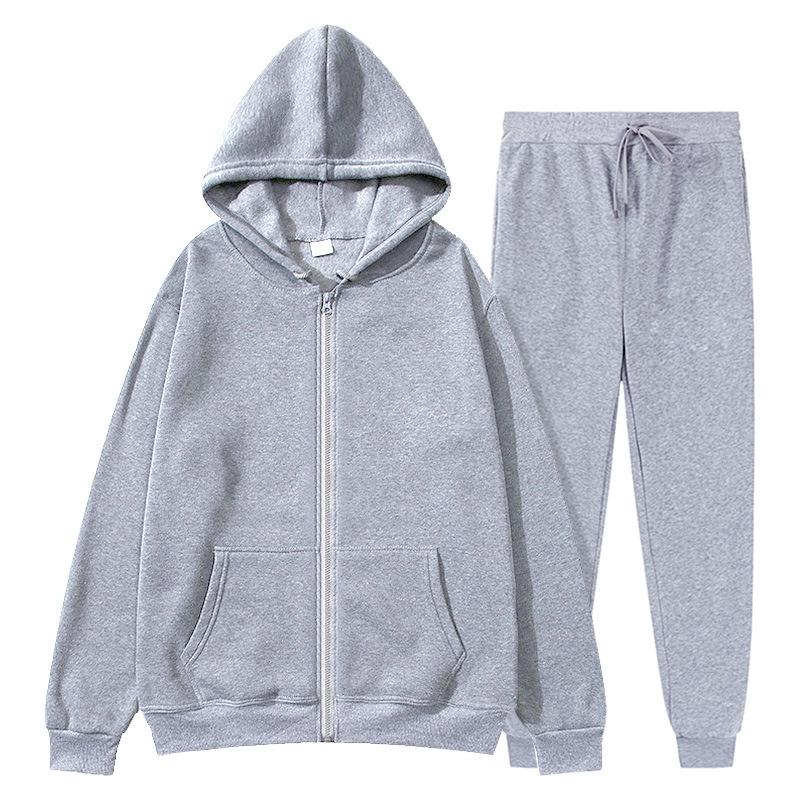 Men's Cross-border Autumn Winter Comfort Zip-Up Velvet Hoodie & Jacket Set