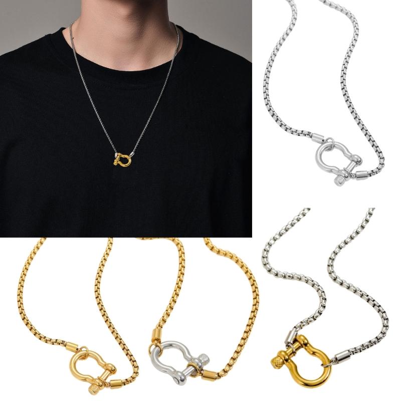 Gold Plated Carabiner Style Necklace Titanium Steel Pendant Neckchain Jewelry Ideal For Unisex Wear And Gift