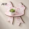 Pink Decorative Wall Shelves Cute Bow Wooden Shelf, Shaped Display Rack, Mount Mounted Bedside Shelf Storage for Bedroom Vanity Room, Small Plants Tie