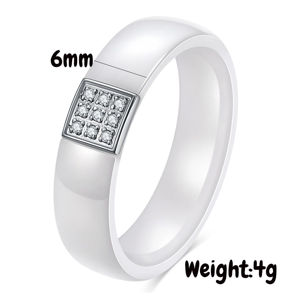 New Classic Squar Ceramic Cubic Zirconia Ring for Women Fashion Jewelry Black White Ceramic Wedding Band Ring