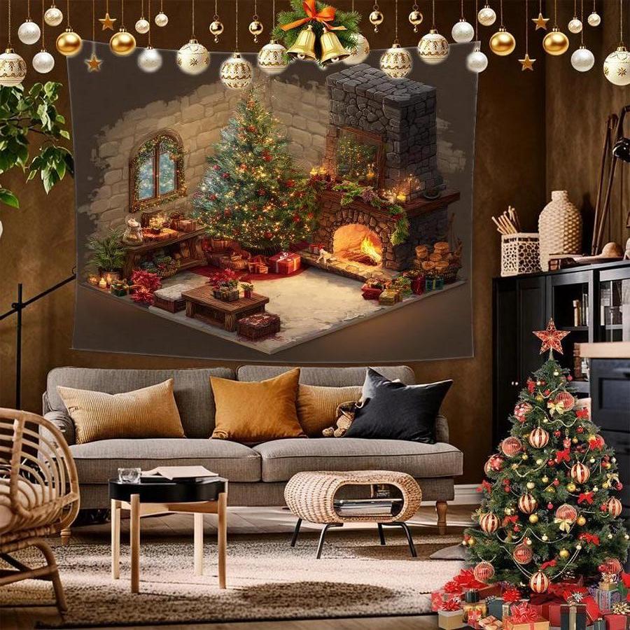 Deer Christmas Tapestry Background Cloth Hanging Cloth Bedroom Bedside Decorative Wall Cloth Rental Dormitory Tapestry