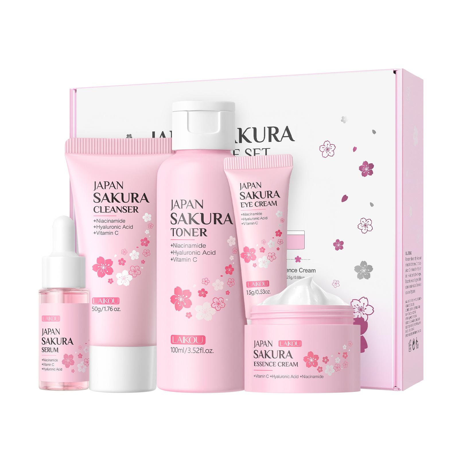

LAIKOU Sakura Kit Skin Care Sets Moisturizing and Reducing Fine Lines Cleansing Pore Product 5-Piece Korean Christmas Gift Set