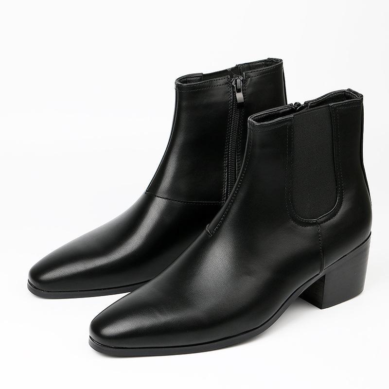 Stivali in Pelle Stile Britannico da Uomo Moda Chelsea Boots Stivaletti alla Caviglia con Tacco Alto 6cm Stivali Eleganti da Lavoro Stivali Alti da Uomo