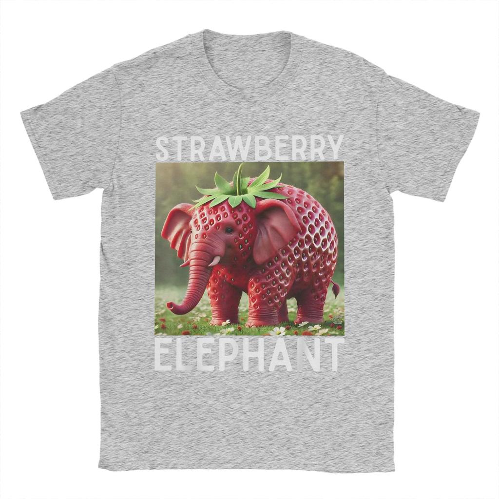 Strawberry Elephant Italian Brainrot Meme T Shirt Men's 100% Cotton Novelty T-Shirt Crew Neck  Tee Shirt Short Sleeve Tops