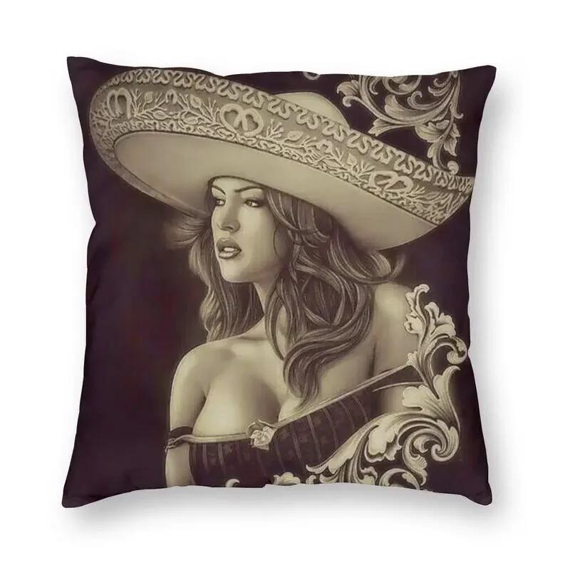 Halloween Zuckerschädel Mädchen Kissenbezug Sofa Heim Dekoration Mexikanisch Chicano Stil Quadratischer Wurfkissenbezug 40x40cm