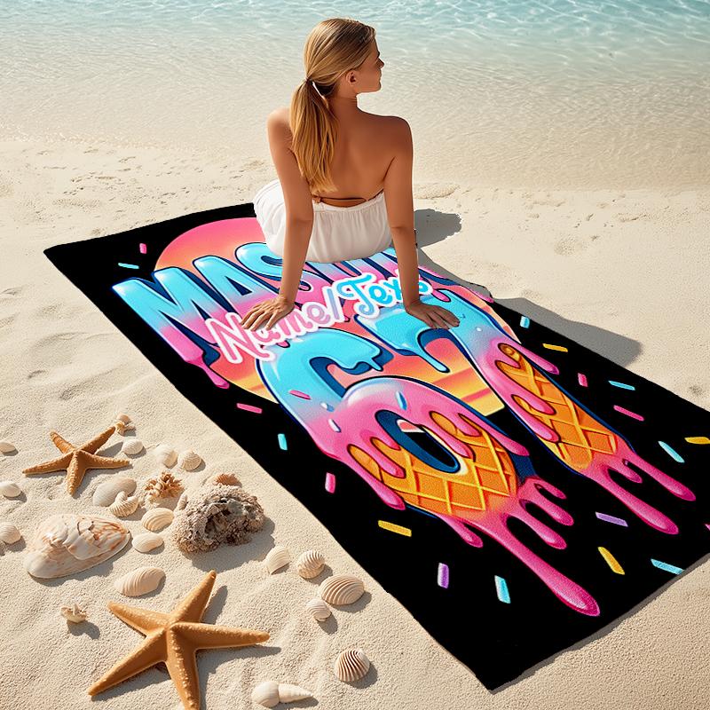 1PC Custom Name "Neon Drip Wafer Art" Beach Towel Highly Absorbent And Sand-Resistant Towel for Swimming, Pool, Yoga, And Travel Lightweight