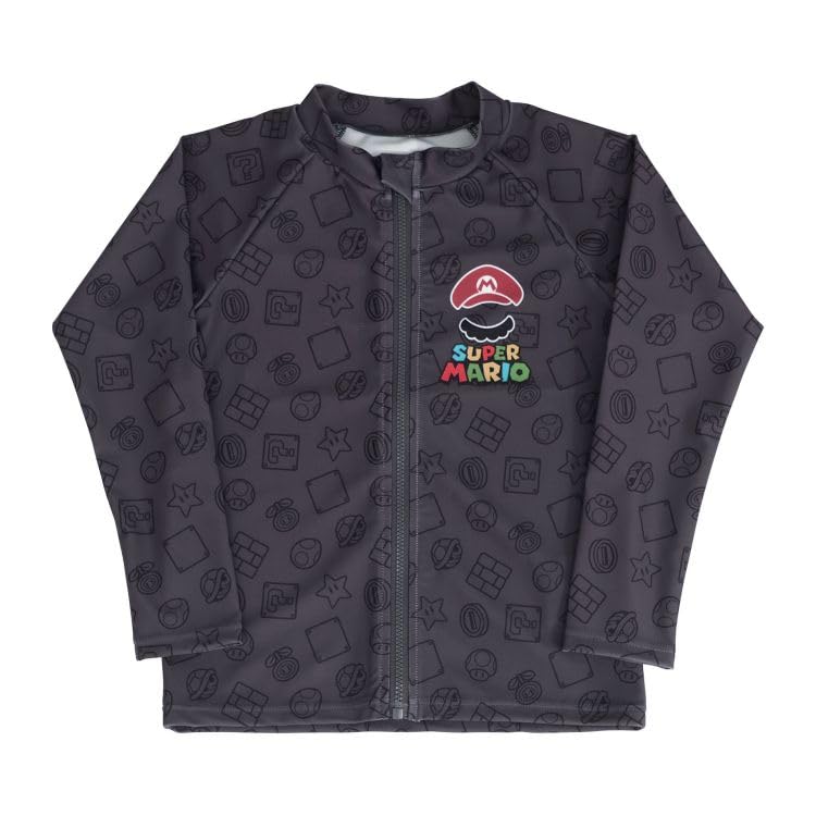 

Airin Bandai Super Mario Boys Rash Guard Swimsuit, Solid Color, 120cm, Black, 572