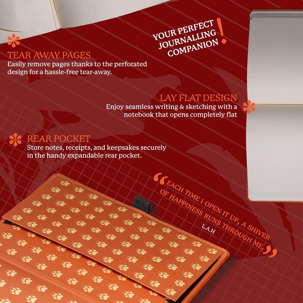 Wildlife Lined Medium Orange A5 Hardcover Cream 100gsm Paper Includes Bookband Bookmark Notebook, Tiger, - - Ink-Resistant - Pocket, &