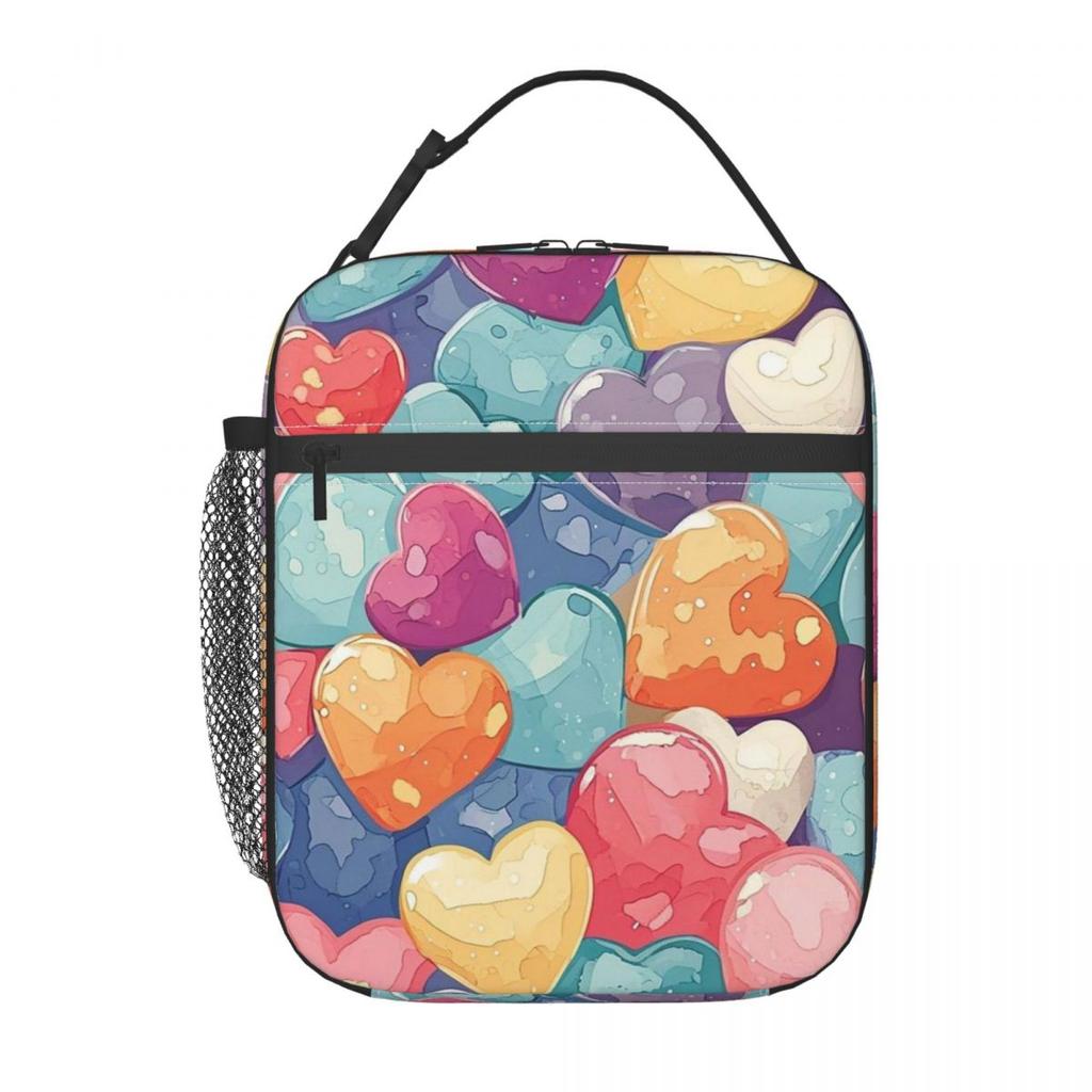 Borsa Termica per Pranzo con Fantasia Cuori Colorati per Bambini, Borsa Frigo Scolastica, Contenitore Termico per Cibo, Borsa Tote, Contenitori Portatili per Pranzo