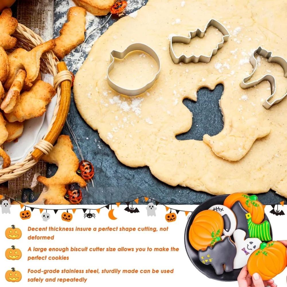 12PCS Halloween Cookie Cutter Stainless Steel Cartoon Cookie Mold Pumpkin Bat Ghost Spider Web Baking Molds Kitchen Baking Tools