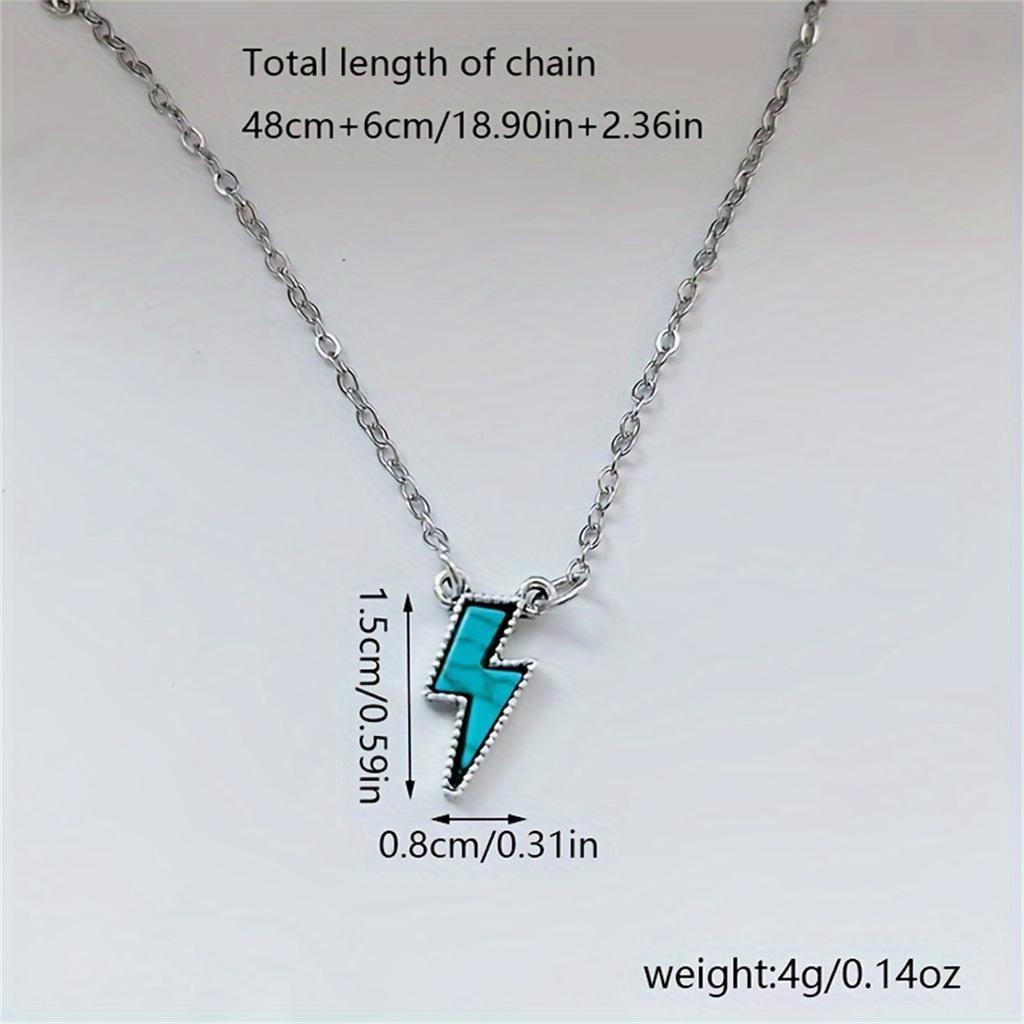Unique Minimalist Style Turquoise Lightning Pendant Necklace Creative Jewelry Accessory Perfect Gift for Women