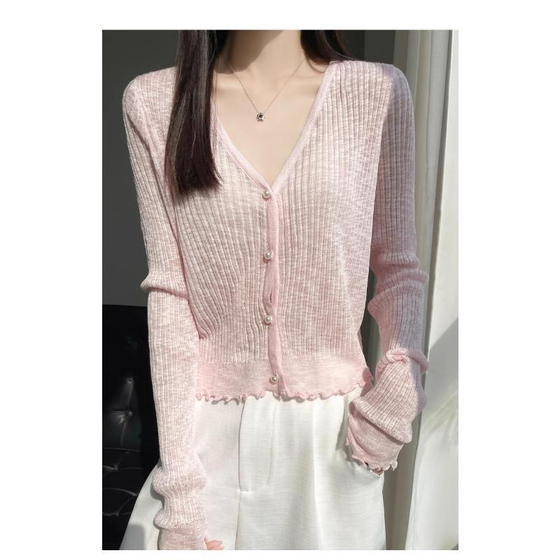 Ice Silk Knitted Cardigan Women's Thin Coat Shawl Short Outer with Skirt Sunscreen Shirt Summer Top Small Blouse