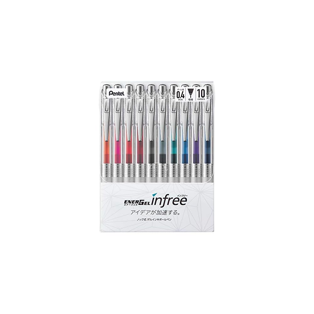 Pentel EnerGel Infre 0.4mm Gel Ink Ballpoint Pen Clear Barrel 10 Colors