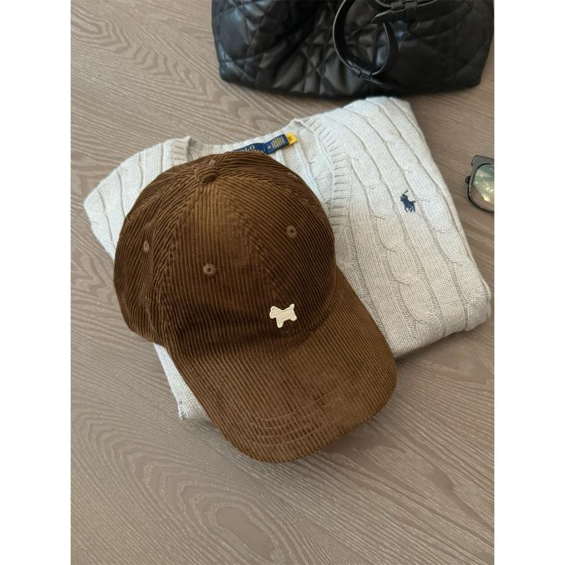 Cute Little Horse Embroidered Corduroy Coffee Colored Baseball Cap for Women  Versatile and Face Enhancing Little Baseball Cap Couple