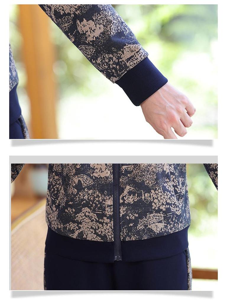 Spring 2025 Floral Hooded Jacket & Pants Set for Middle-Aged and Elderly Women