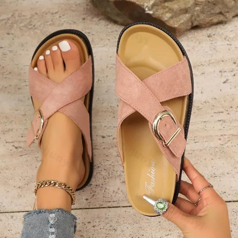 Fashion Women Slippers Fashion Suede Mules Clogs Cork Insole Sandals with Arch Support Outdoor Beach Slides Women Shoes Zapatillas Mujer