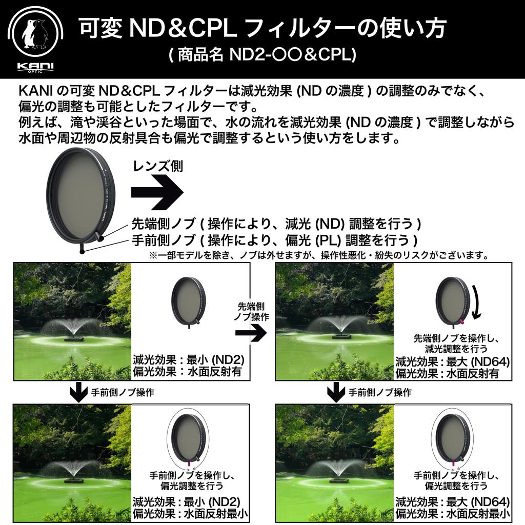 KANI 52mm Variable ND Light Reduction Effect up to 6 Filter with Detachable Adjustment Reduces Irregularities at High Density Low and Nano 812636