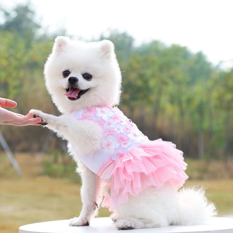 Pet DogsCats Peach Blossom Skirts Clothes Teddy Bichon Frises Pet Supplies Dog Clothing