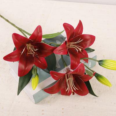 80cm Artificial Flower Branch Real Touch Elegant Silk Lilium Brownii Flower Plastic Handmade Fake Flowers Outdoor Garden Decor