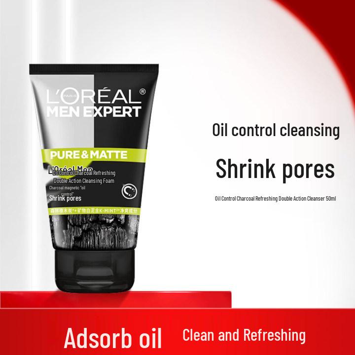 

L Oréal Men Очищающее средство для лица с вулканическим маслом для контроля жирности и борьбы с акне, 100 мл – Формула глубокого очищения и против акне