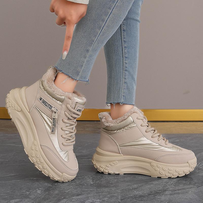 Women's Large Size Soft Sole Winter Warm Fur One Anti-slip Snow Boots Padded Lined Ankle Boots Windproof Outdoor Sports High Top Cotton Boots