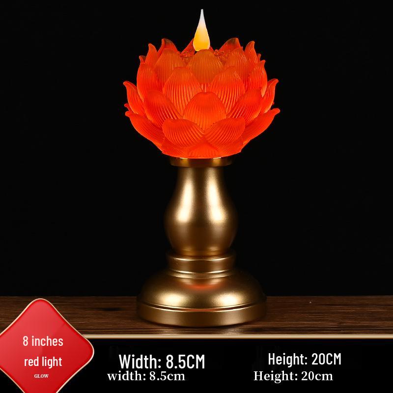 Amber Lotus Flame LED Buddha Offering Lamp - Dual Use: Battery/Plug-in with Floating Candle Holder