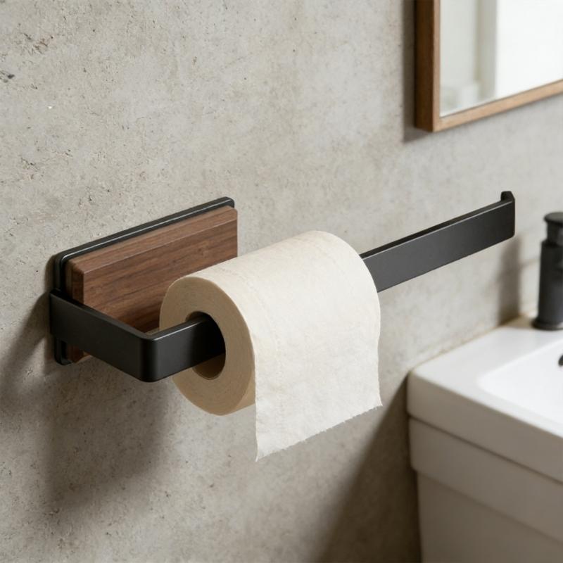 Walnuts Wood Wall Mounted Paper Towel Holder Space Saving Kitchen Roll Stand For Kitchen Storage Organizers