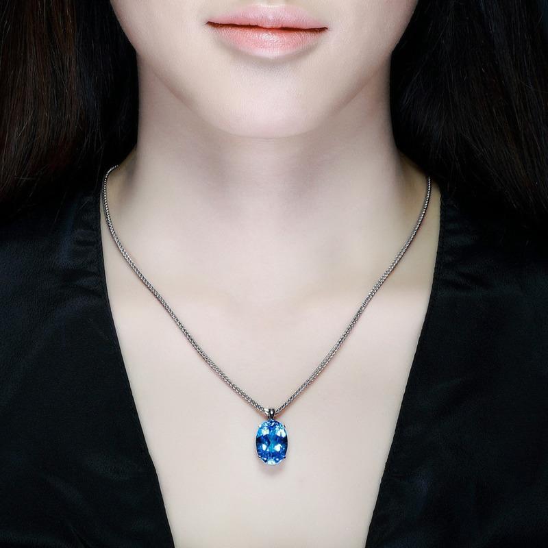 BELLA BOX New Luxury High-end Oval Blue Drop Shaped Large Pendant Women's Fashion Clavicle Chain Fine High Grade Jewelry