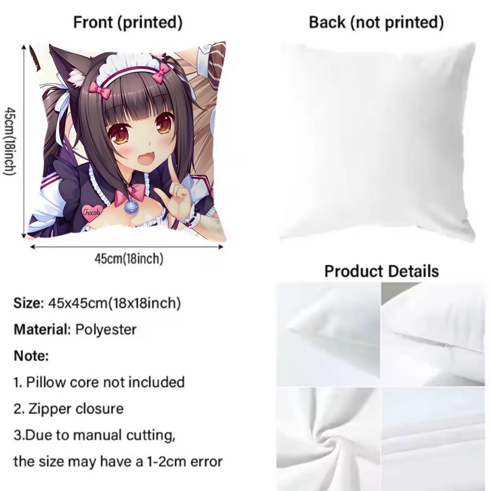Popular N-Nnekopara Cushion Cover Soft Washable Pillow Case Multi-Scene For Couch Bed Travel Office Use